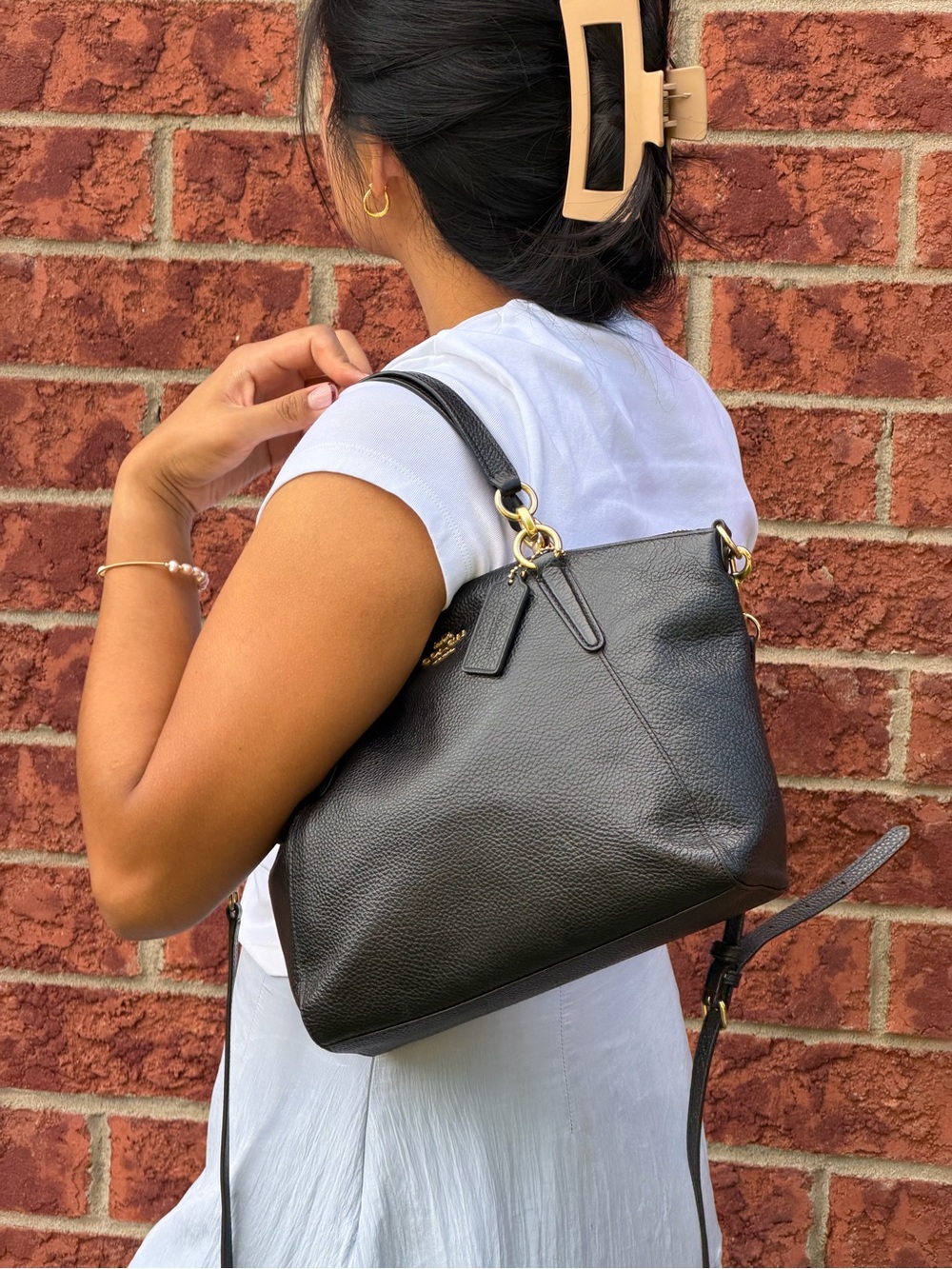 Coach Black Pebbled Leather Satchel with Gold Hardware - Picture 2 of 2
